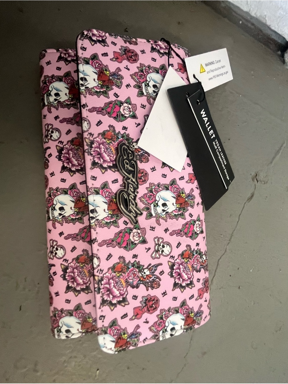 Ed Hardy Pink Floral Skull Wallet Clutch